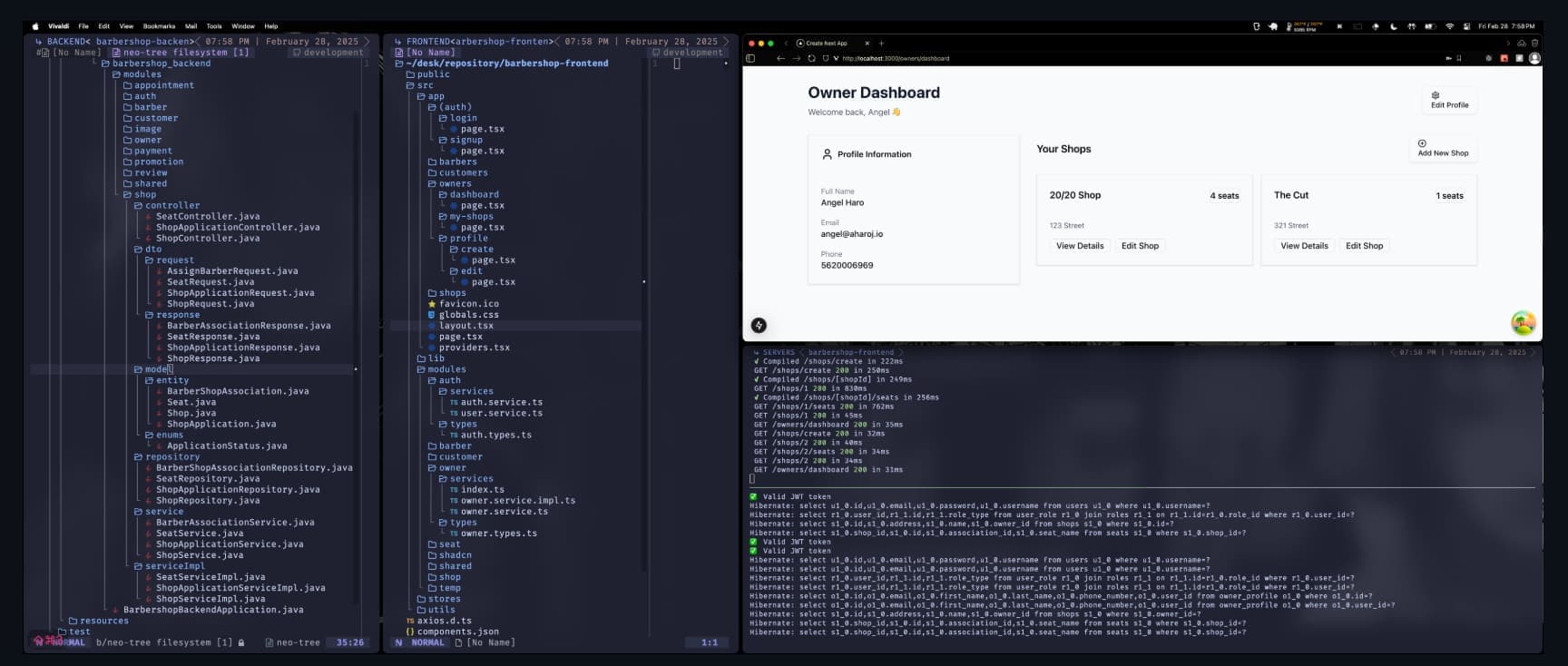 Barbershop Application — dashboard screenshot